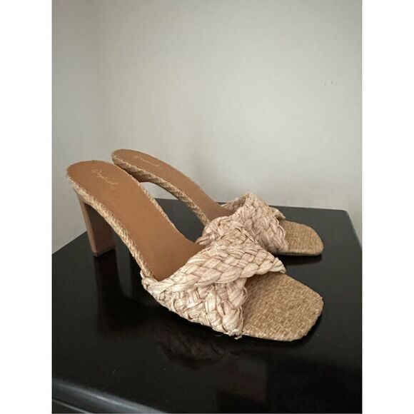 Qupid KAYLEE-83 Natural Raffia Woven Straw Heeled Sandals sz 10 - Picture 2 of 7